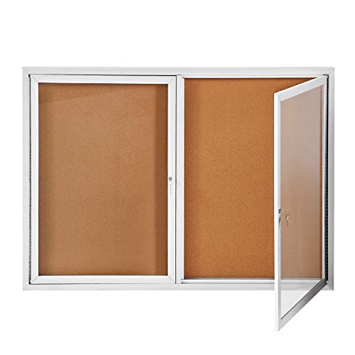 Swansea Weather Resistant Enclosed Bulletin Board Cork Displays Boards Wall Mounted Notice Board with Swing-Open Locking Door,48x34 inches
