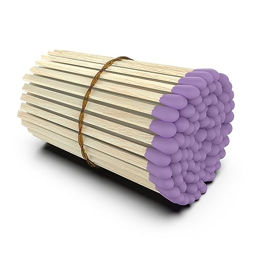 ZIKANI Lavender Tip Fancy Matches 4 Inch Match Refill and Striker 100 Long Matches Short Matches Bulk Matches Decorative Matchsticks Safety Matches for Cloche Jar Box Fireplace (Lavender)