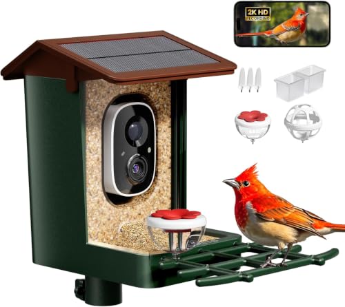 Smart Bird Feeder with Camera Solar Powered 2K HD...