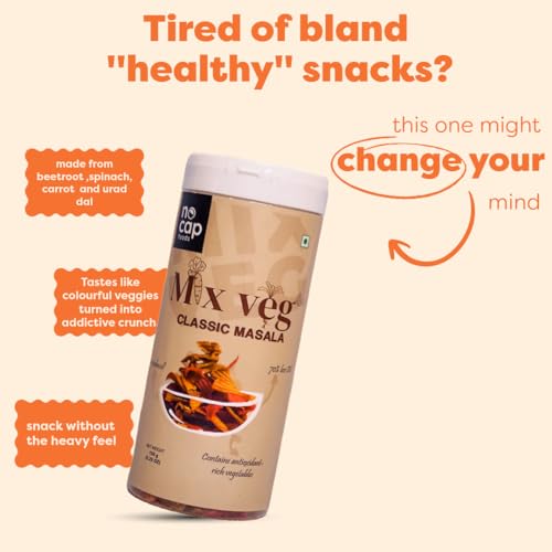 Image of NoCap Zero Guilt Healthy Chips | No Palm Oil, No Transfat & Cholesterol | Made with Real Veggies & Millets | Mad Tasty | Mix Veg Masala & Millet Jalapeno | 2 Packs (150g Each)