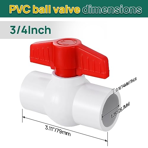 3/4\" PVC Ball Valve，6PACK Red T-Handle Shut-Off Valve，for Cold Water Supply lines - Thumbnail 2