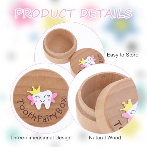 Aeaocvo Tooth Keepsake Box Lost Teeth Holder Wooden Tooth Fairy Box with 3D Carved Tooth, Souvenir Dropped Tooth for First Lost Teeth or Kids Boys and Girls Baby Shower - Image 2