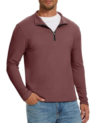 M MOTEEPI Mens Fleece Quarter Zip Up Pullover Sweater Slim Fit Lightweight Mock Neck Long Sleeve Sweaters For Men