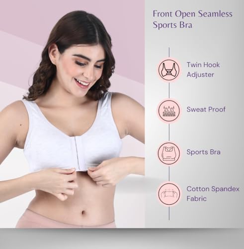 Image of BODYSIZE Cotton Front Open Sports Bra for Women Daily Use | Non-Wired Sweat Absorbent Seamless Bra | Full Coverage Regular Wear Comfortable and Convenient with Back Support Suitable for Gym, Yoga