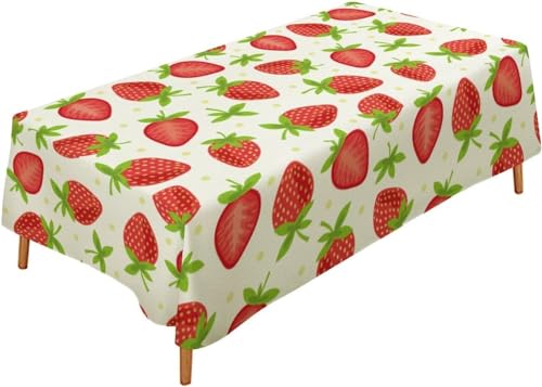 テーブルクロス 長方形 いちご柄 苺柄 イチゴ柄 テーブルカバー テーブルマット 亜麻 防水 防塵 防油 食卓カバー 食事テーブルクロス 北欧 デスクマット インテリア 汚れ防止 多機能 家庭用 ダイニング用 ホーム装飾 プレゼント 146cm×228cm