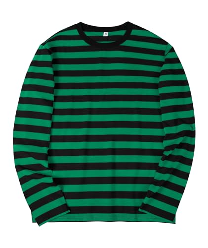 Image of KESIHAN Mens Striped Long Sleeve Shirt Crewneck Casual Basic Stripe Tee | Crewneck long sleeve striped tee with cotton spandex fabric,casual regular fit basic style for daily wear and layering.