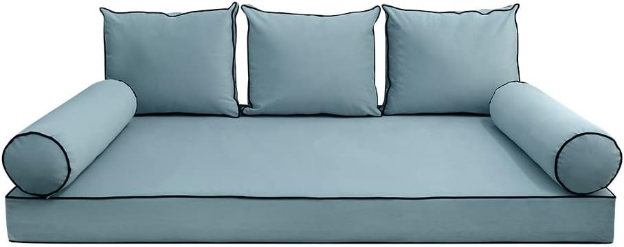 Prolinemax Style V3 Twin-XL Size Contrast Pipe Velvet Indoor Daybed Mattress Bolster Pillow Complete Set AD355