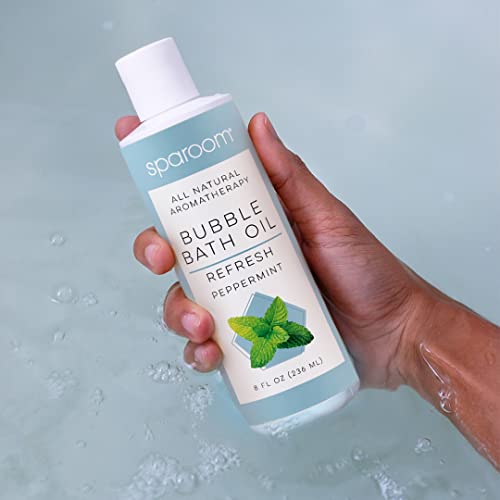 Sparoom All Natural Sulfate-Free Aromatherapy Refresh/Peppermint Foaming Bubble Bath Oil, 8 Oz, Hydrating & Nourishing With Jojoba & Olive Oils & Aloe (Paraben & Phthalate-Free, Cruelty-Free, Vegan) #TOP1