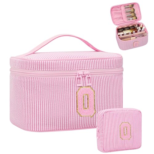MONSTINA Personalized Initial Makeup Bag for Women Teen Girls, Pink Q