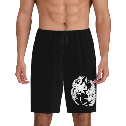 Roosters Fighting Pajama Shorts for Men, Men's Pajama Bottoms, Sleepwear for Summer