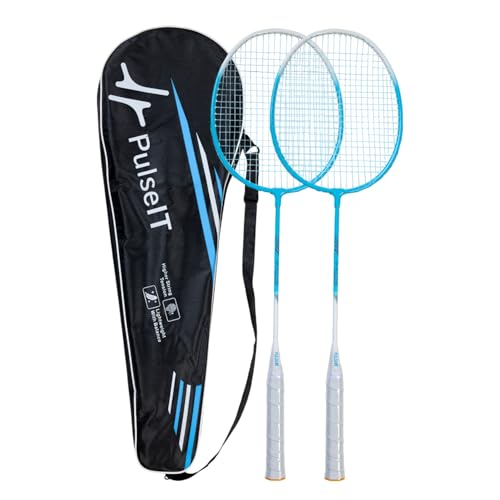 Image of PulseITSmash Badminton Racket- for Men & Women. Lightweight Aluminum Frame with High Tension Strings. Indoor /Outdoor Badminton Racquet for Training, Power Play & Control. (Blue)