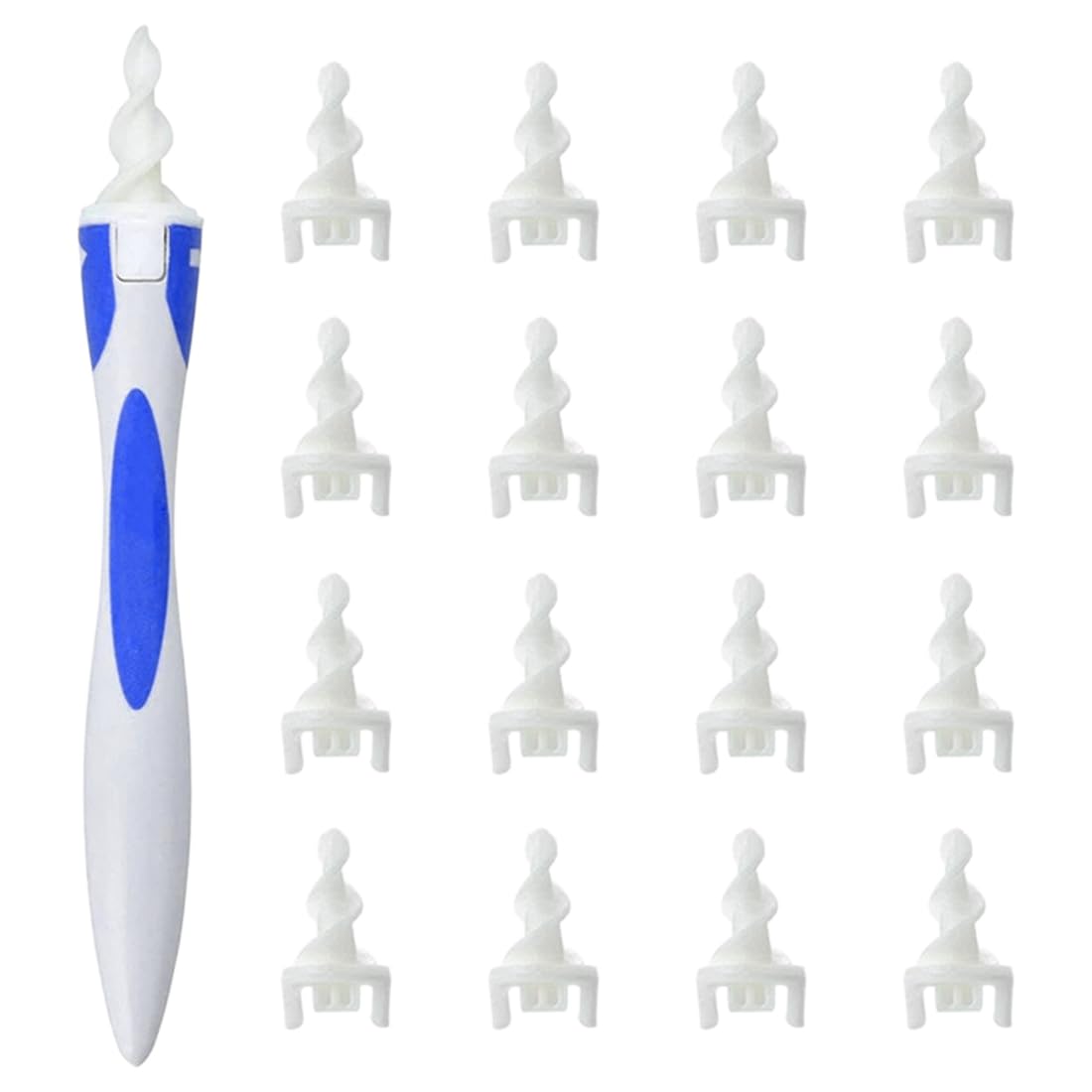 Pulisci Orecchie a Spirale in Silicone, Rimuovi Cerume in Modo Sicuro e Delicato, Kit per Pulizia Orecchie con 1 Impugnatura e 16 Punte Lavabili, Ideale per Adulti e Bambini (Confezione Singola)