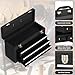 Madertool 3 Drawer Metal Tool Box, Portable Steel Tool Box with Top Storage Tray and carrying Handle, Multi-Function Tool Storage for Garage, Home, or Workbench (Black)