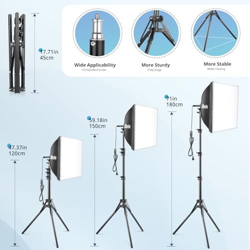 UBeesize Softbox Photography Lighting Kit, 16” x 16” Continuous Lighting Kit with 40W E27 Socket 6500K Bulb, Professional Photo Studio Lighting for Video Recording, Portrait Shooting