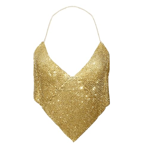 Sexy Halter Neck Rhinestone Crop Top for Women Deep V Adjustable Backless Chest Chain Tank Top Festival Rave Club Outfits