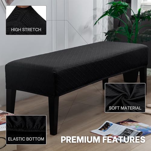 Image of SearchI Dining Bench Cover, Stretch Washable Long Bench Seat Covers, Rectangle Dining Table Bench Slipover for Dining Room, Living Room, Kitchen(Black)