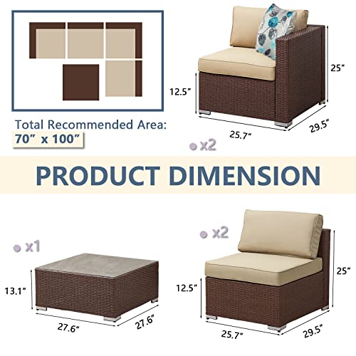 Fyrickylinoo Outdoor Patio Furniture Set 5 Piece Wicker Rattan Outdoor Furniture Sectional Sofa Set All Weather Patio Conversation Set With Glass Table & Cushions Porch Balcony Poolside Garden Beige #TOP3