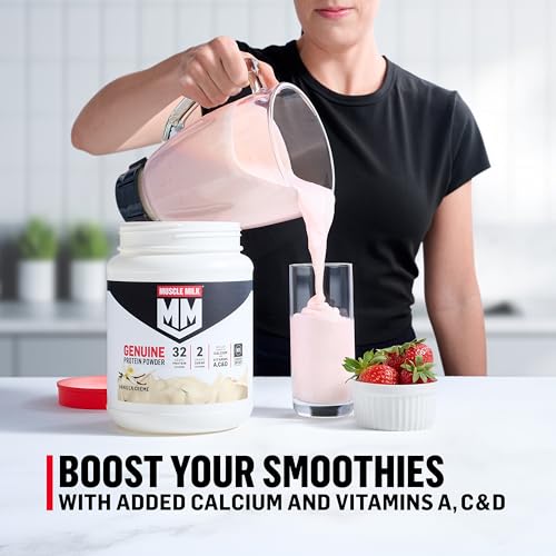 Muscle Milk Genuine Protein Powder, Cookies 'N Crème, 1.93 Pounds, 13 Servings, 32g Protein, 3g Sugar, Calcium, Vitamins A, C & D, NSF Certified for Sport, Energizing Snack, Packaging May Vary