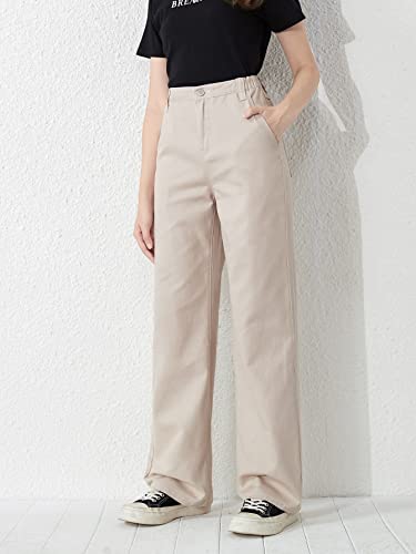 Makemechic Girl's Denim Pants High Waisted Straight Leg Jeans With Pockets Beige 8-9Y #TOP2