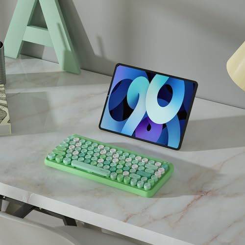 Image of UBOTIE Portable Bluetooth Colorful Computer Keyboards, Wireless Mini Compact Retro Typewriter Flexible 84Keys Design Keyboard (Green-Colorful)