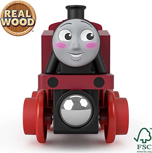 Image of Thomas & Friends Wooden Railway, Rosie Engine, push-along toy train made from sustainably sourced wood for toddlers and preschool kids