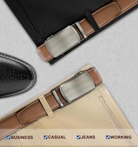 Image of KEMISANT Belt Men, Sliding Ratchet Belt Genuine Leather For Gift Mens Dress Pants Oxfords,Size Adjustable
