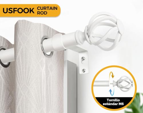 Miniatura 3 de Usfook Barra De Cortinas Blanca 80 A 218 Cm, 22 Mm De Diámetro Barra Cortina Extensibles, Palo Cortina Juego Ajustable Con Remates Florales Para Dormitorio Y Cocina