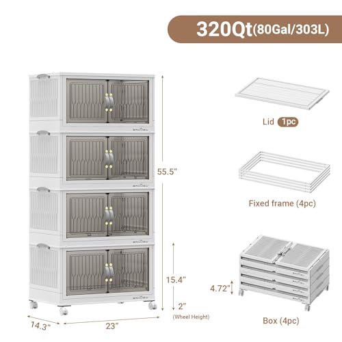 Image of BROVIEW 320Qt Stackable Storage Bins with Lid for Home Dorm, 4Pack White