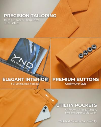 Image of YND Men's 3 Piece Suit with Tie, Solid Color Slim Fit Jacket Vest and Pants