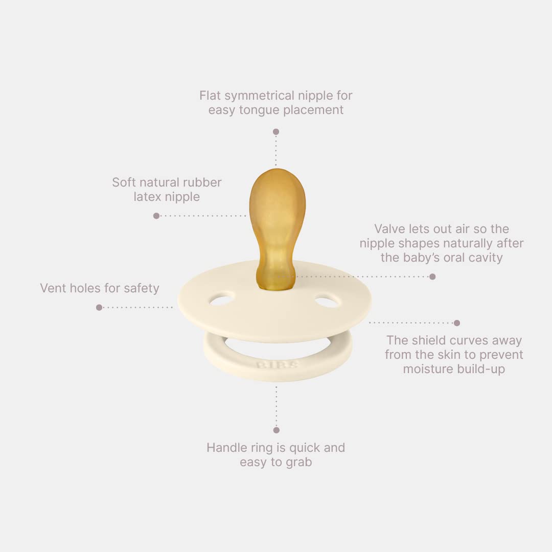 BIBS Pacifiers 0-6 Months | Colour Collection 2-Pack | BPA-Free Symmetrical Natural Rubber Nipple | Made in Denmark | Dusty Pink/Coral Color Pacifier