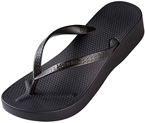 Hotmarzz Women's Platform Flip Flop Wedge Sandal Summer Beach Slippers Size 9 B(M) US / 40 EU, Black
