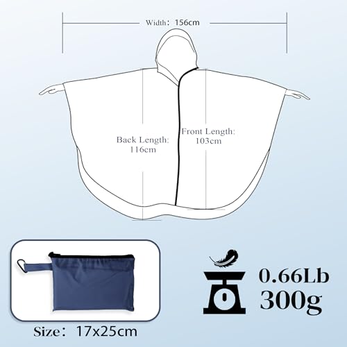 Sensong Regenponcho für Damen, Unisex Regenjacken Regencape, Wasserdicht mit Kapuze und Reißverschluss Wiederverwendbar Regenmantel für Wandern Camping Radfahren Reisen Dunkelblau