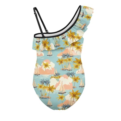 Image of Girls Swimsuit One Piece Ruffle Swimsuit Non-Slip Straps UPF 50+ for Girls Size 3-14 Years