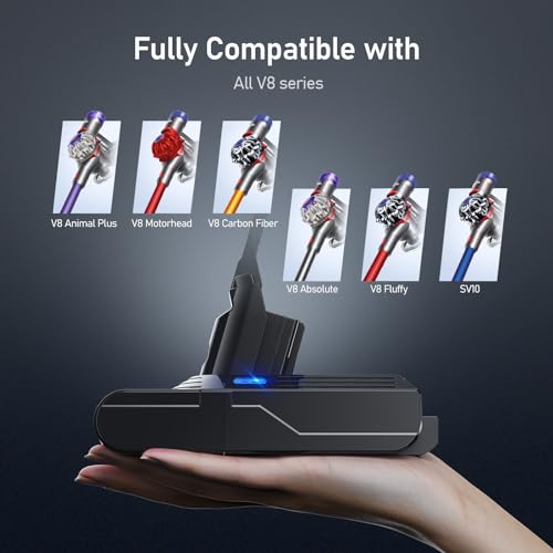 V8 Akku 6500mAh, 21.6V Ersatzakku für Dyson SV10 V8 Absolute Animal Fluffy Animal Exclusive Trigger mit 2 Filtern