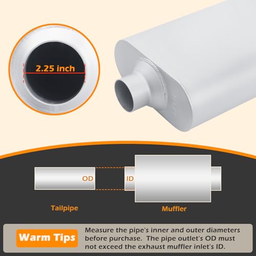 Image of A-KARCK Universal Exhaust Muffler 2.25 inch Center Inlet 2.25 inch Center Outlet, 17.3 inch Overall Length Aluminized Steel Aggressive Sound Race Muffler for Cars, Trucks
