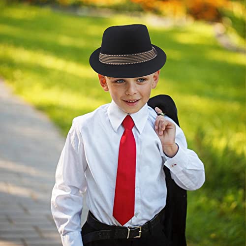 Ultrafun 4 Pack Kids Fedora Hat Short Brim Straw Trilby Jazz Hat Summer Sun Beach Cap For Boys Girls 5-10 Years (Black+Wine Red+Khaki+Navy) #TOP6