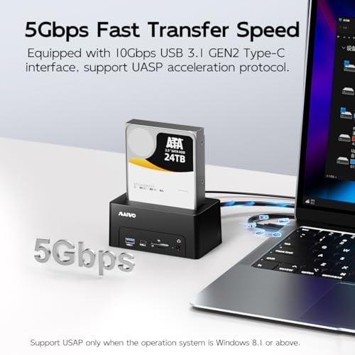 Image of MAIWO Hard Drive Docking Station for 2.5 3.5 Inch SATA HDD SSD, USB 3.0 /eSATA 5Gbps Speed with UASP, 24TB Capacity, External HDD Reader