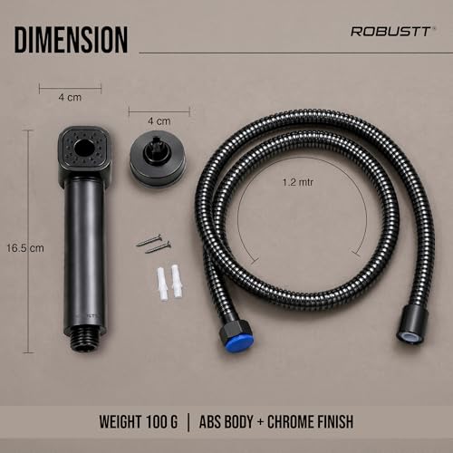 Image of Robustt Health Faucet for Toilet with 1.2m Hose | with Adhesive Wall Mount Holder |2 Flow Modes | Jet Spray Pipe for Toilet with Stream & Rain Settings, - Chrome Finish Bathroom Faucet