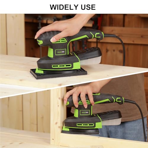 Image of GALAX PRO 250W 2-in-1 Sheet Sanders /Detail Sanders, 6000-12000 RPM 6 Variable Speed Multi-Function Sander with Dust Box, Electric Sander for Sanding Metal and Polishing Wood, Includes 12 Sandpaper