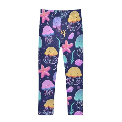 Cartoon Jellyfish Starfish Shell Girls Leggings Soft Stretch Workout Yoga Dance Pants for Kids Casual Tights
