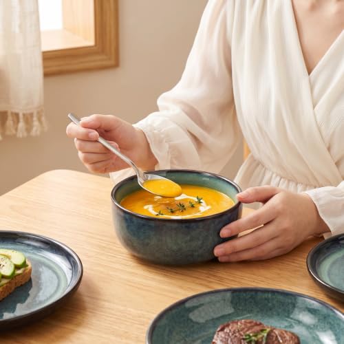 Image of Ceramic Dinnerware Set(16 pcs) Serve 4 people, Plates & Bowls Sets, Reactive Glaze Dishes Set, Chip Resistant and Scratch Resistant, Dishwasher, Microwave Safe, Suitable for dinner, party