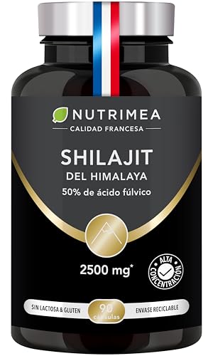 Shilajit 2500 mg – 50% ácido fúvico alta concentração, resina de shilajit pura, energia, cognição e desempenho, 90 cápsulas veganas, fabricado em França, Nutrimea