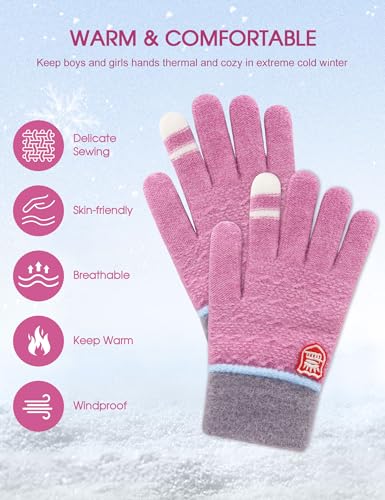 ORVINNER Kids Winter Gloves for Boys Girls, 3 Pairs Children Warm Wool Lined Gloves Toddler Thermal Knitted Mittens3