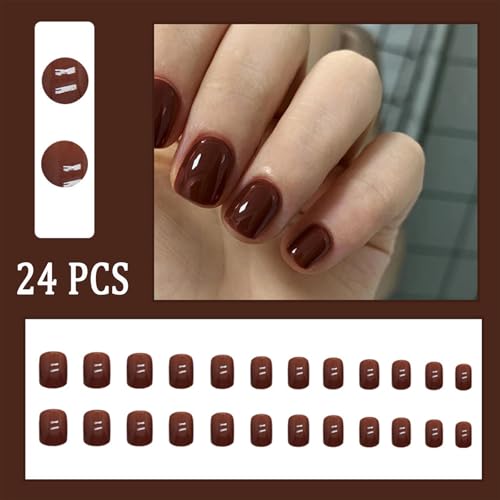 24Pcs Brown Press on Nails - Cute Reddish Brown Acrylic