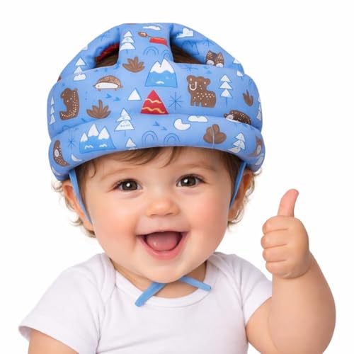 Image of Baby Helmet No Bump Safety Head Cushion Bumper Bonnet Adjustable Protective Cap Child Safety Headguard for Running Walking Crawling Safety Helmet (Blue Print)