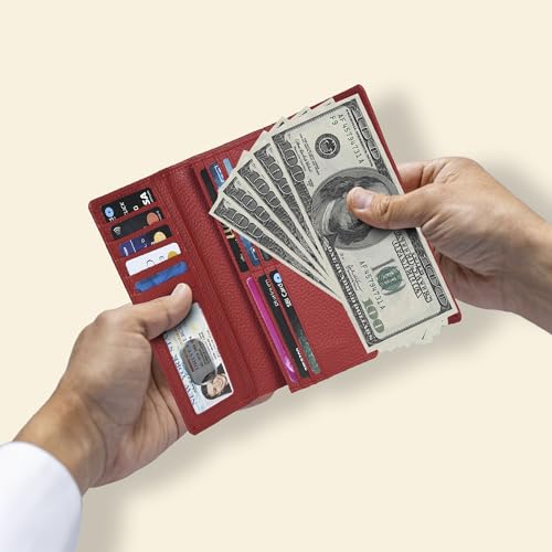 Image of Real Leather Women Wallet Leather with RFID Blocking -Trifold Card Holder Designer Ladies Clutch with ID Window Wallets