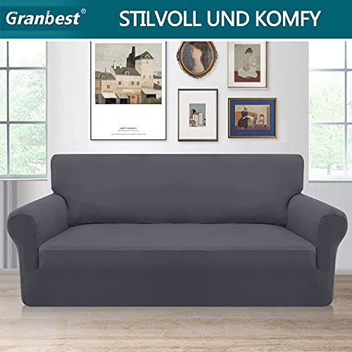 Granbest Strecken Sofabezug 3 Sitzer Superweich Elasthan Sofaüberwurf für Hunde Haustier Couchbezug Möbelschutz mit Elastischen Boden (3 Sitzer, Grau)