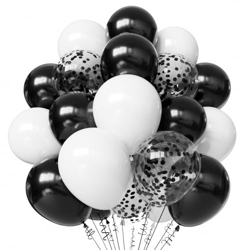 Black and White Balloons 50pcs 12 inch Black and White Confetti Balloons for Graduation Theme Party Supplies Wedding Birthday Graduation Party Decorations
