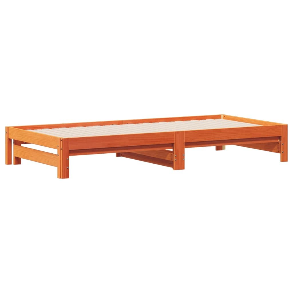 vidaXL Sofá Cama con Nido, Cama de Invitados, Somier de Dormitorio, Sofá Descanso para Salón Sótano, Madera Maciza de Pino Marrón Cera