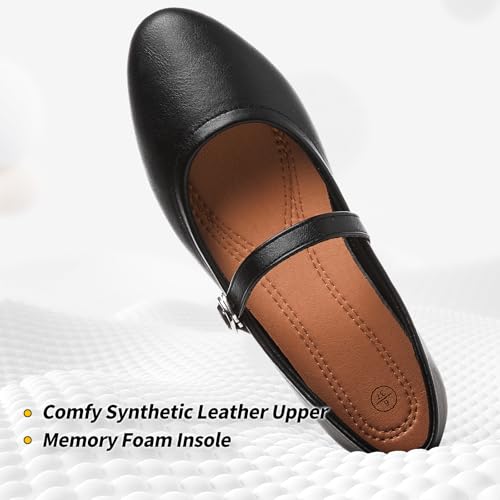 Womens Mary Janes Flats Shoes Ballet Flats Black Dress Shoes,Memory Foam Insole,Soft Synthetic Leather,with Strap2